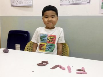 Spelling "FIVE" with Play-dough