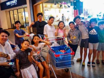 camp students shopping for grocery
